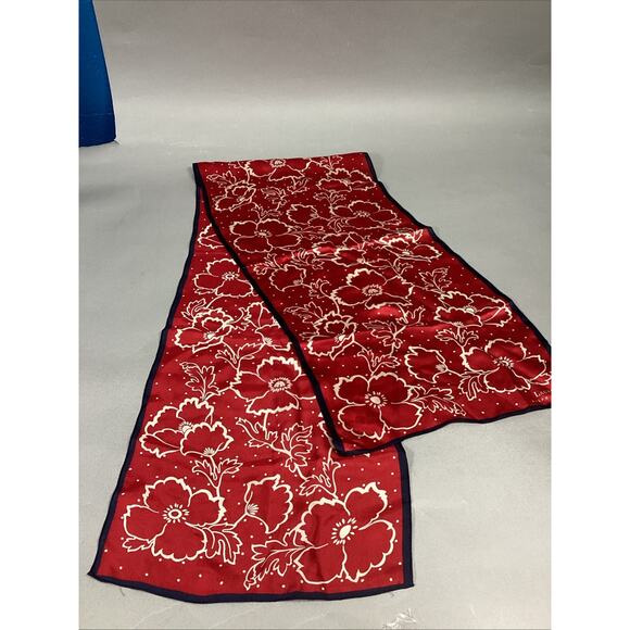 Ralph Lauren Red/White Floral 100% Silk Scarf - 52x11.5” - Picture 1 of 6